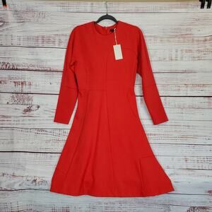 COS Red Aline Midi Dress Size US 8 Asymmetric Hem Scuba Stretch Zip up Vamp NWT